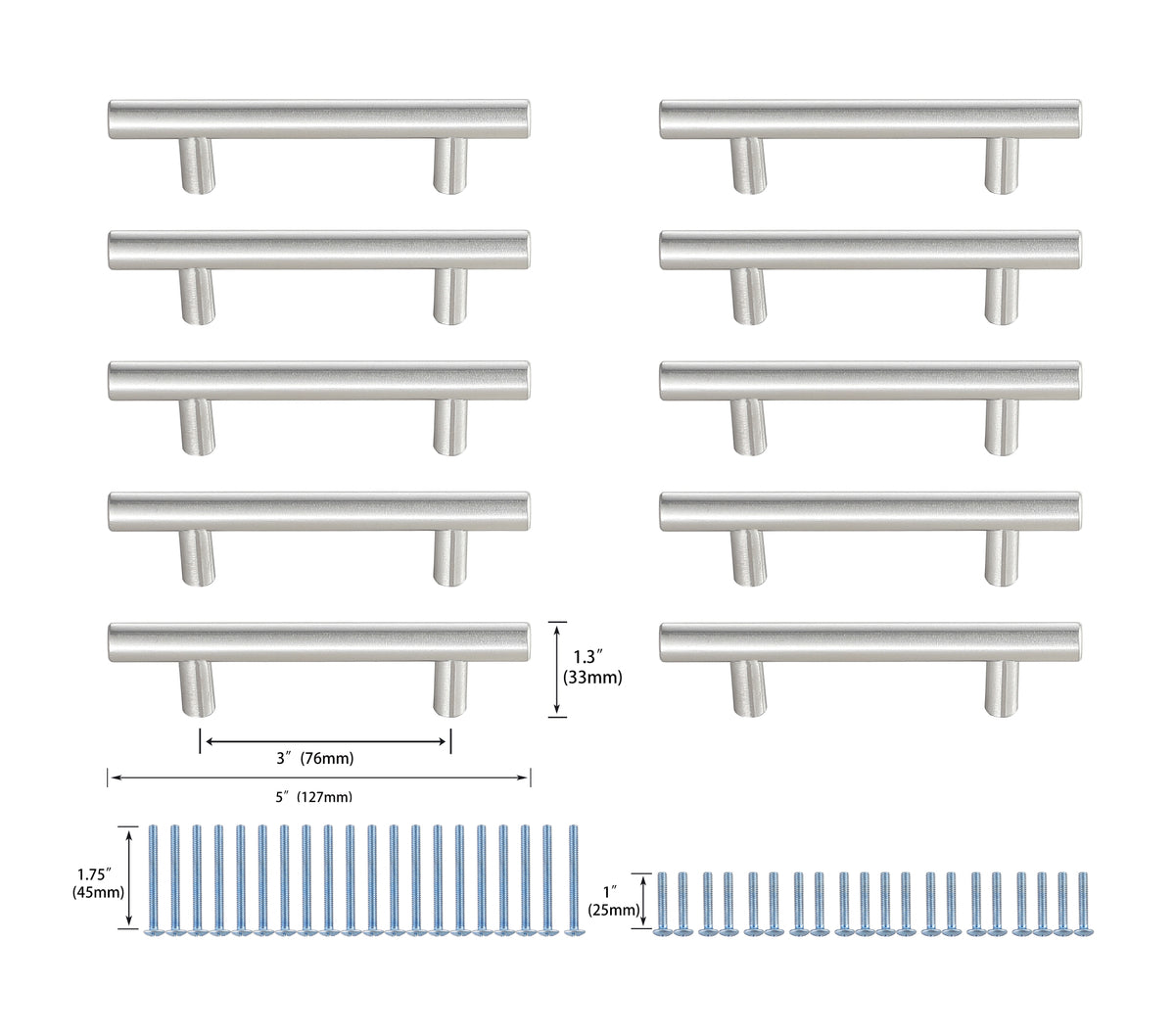 Quinn 3" Center to Center Brushed Nickel Bar Pull Multipack (set of 10)