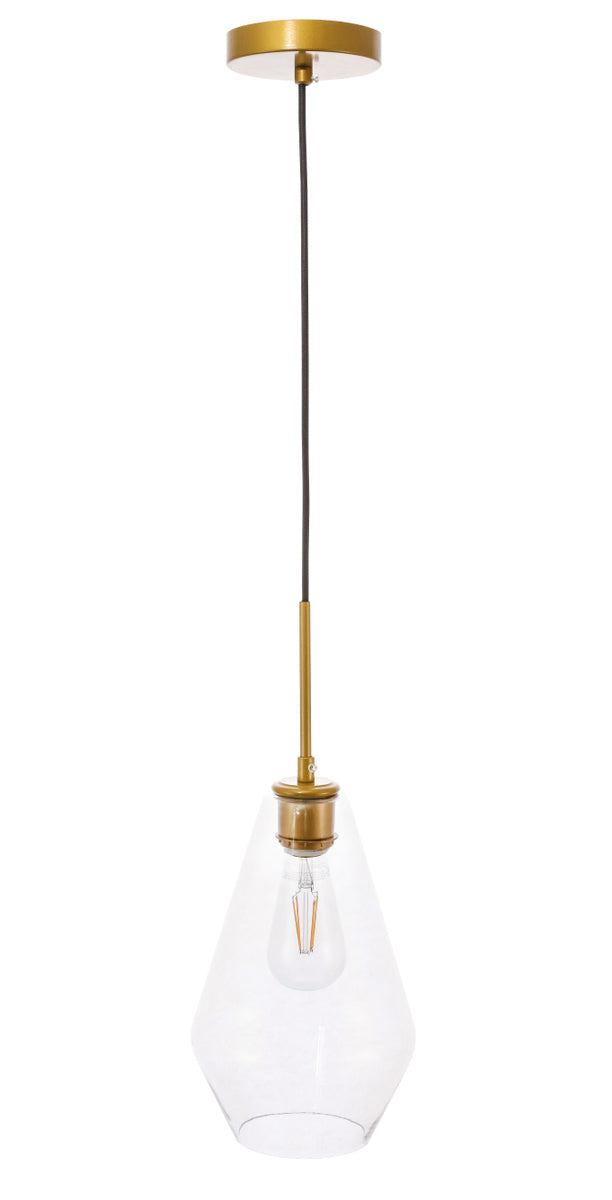 Gene 1 light Brass and Clear glass pendant