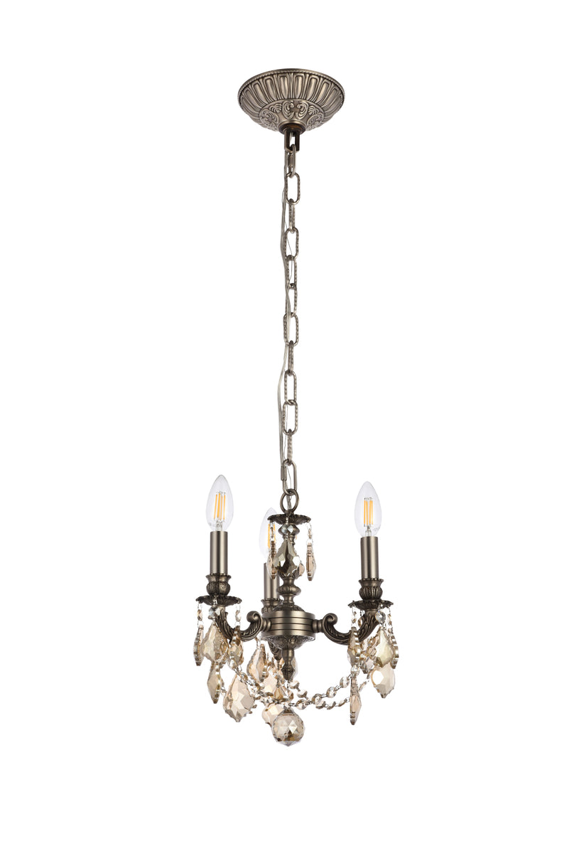 Lillie 3 light Pewter Pendant Golden Teak (Smoky) Royal Cut Crystal