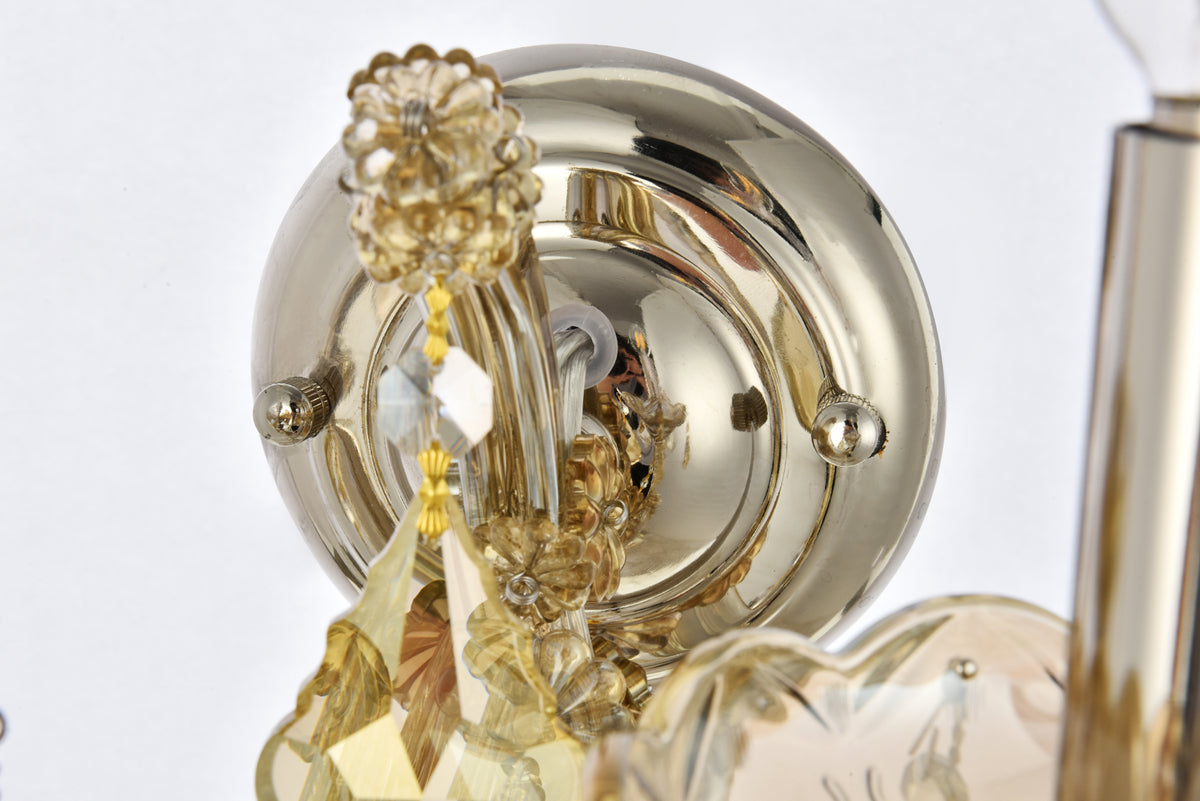 Maria Theresa 2 light Golden Teak Wall Sconce Golden Teak (Smoky) Royal Cut Crystal