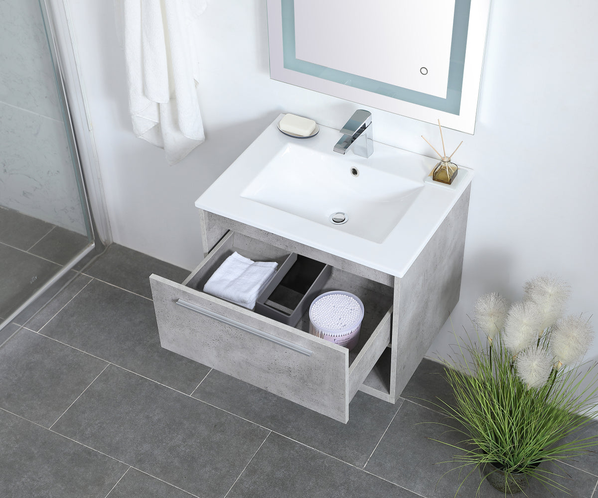 24 inch Single Bathroom Floating Vanity in Concrete Grey
