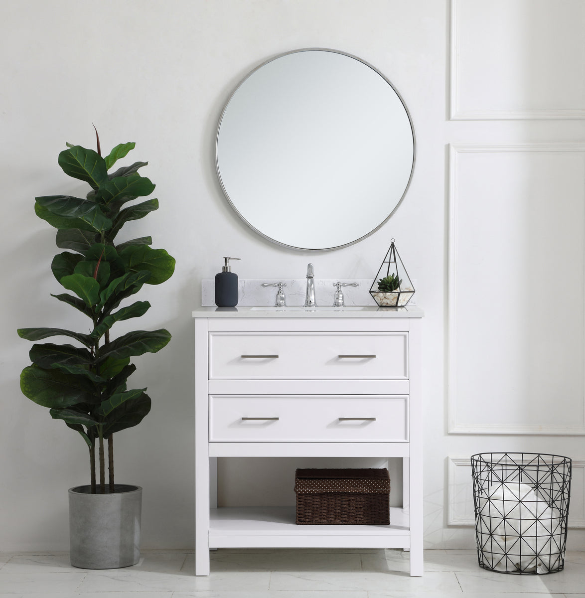 30 inch Single Bathroom Vanity in White with Backsplash