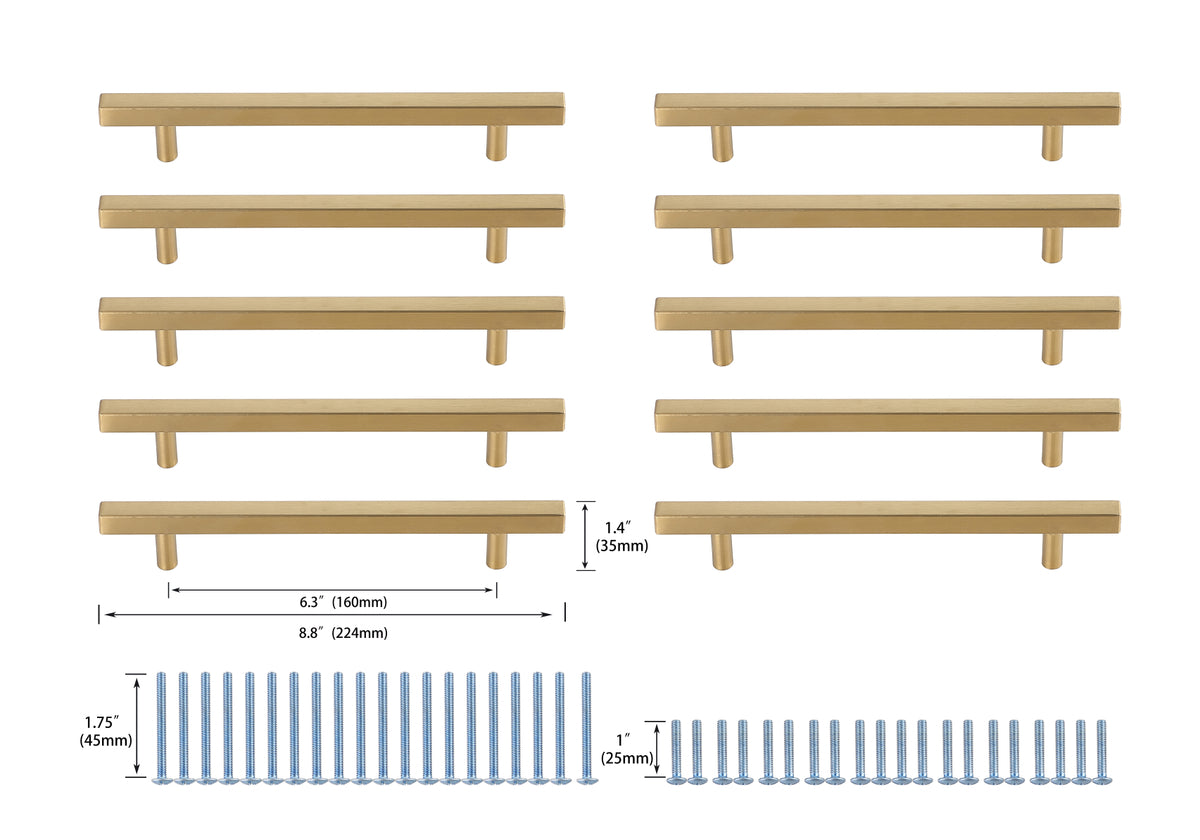 Dior 6-5/16" Center to Center Brass Bar Pull Multipack (set of 10)
