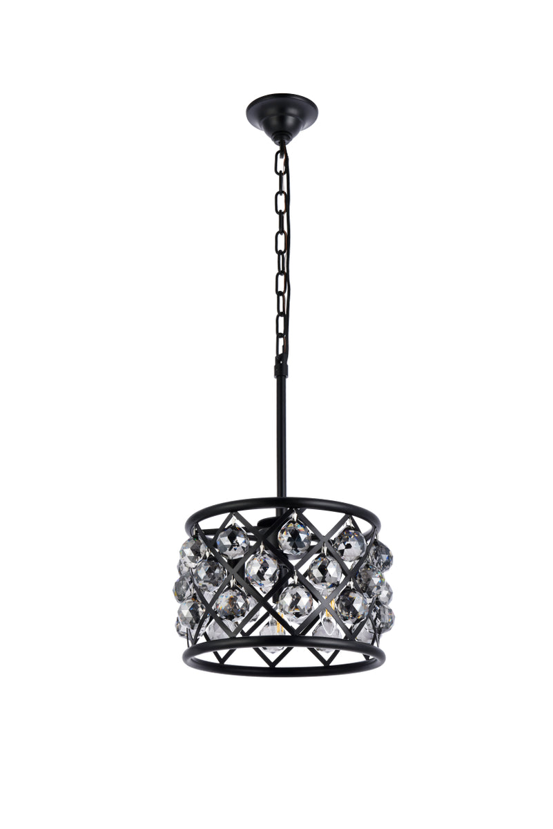 Madison 3 light Matte Black Pendant Silver Shade (Grey) Royal Cut Crystal