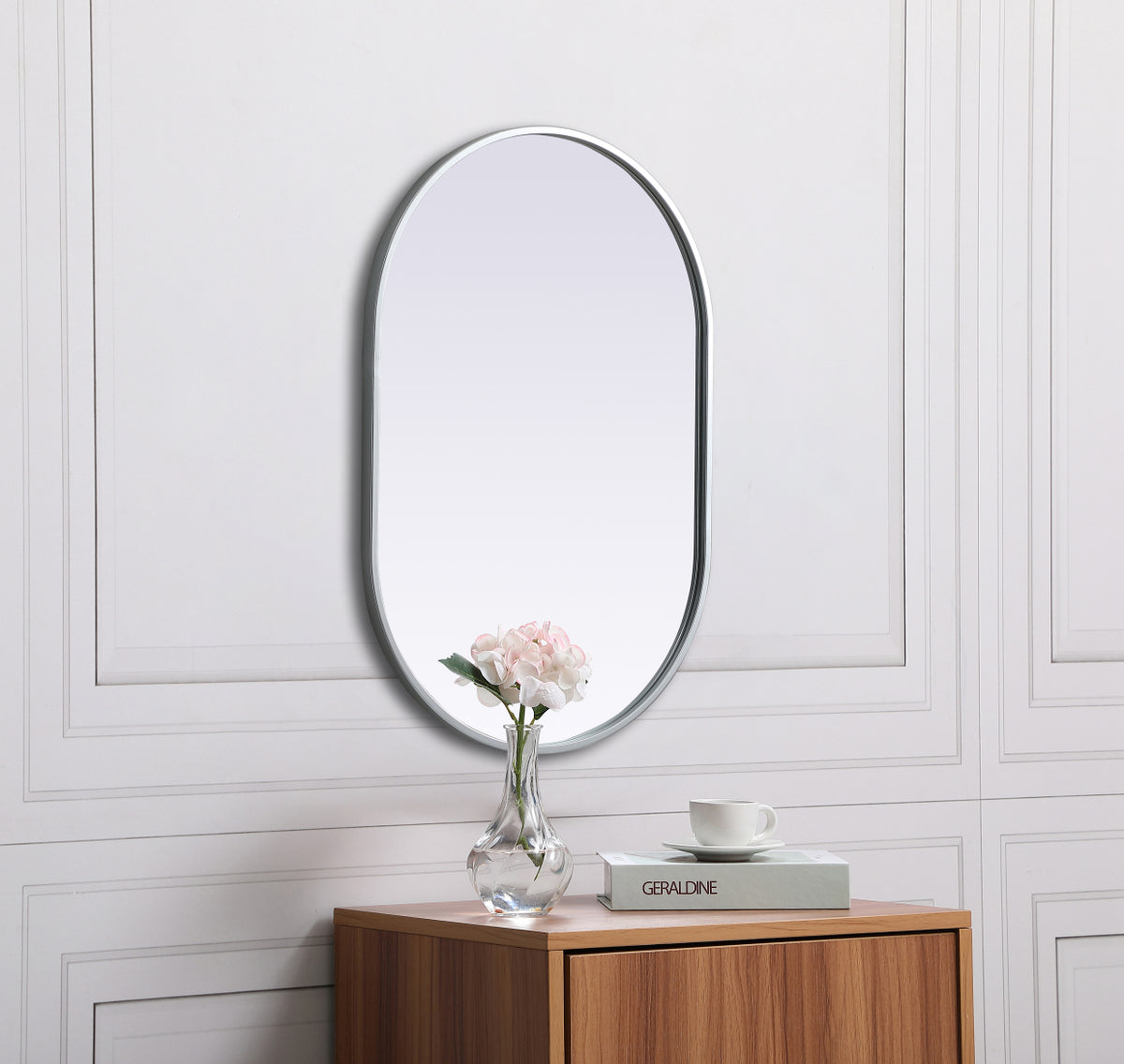 Metal Frame Oval Mirror 20x30 Inch in Silver