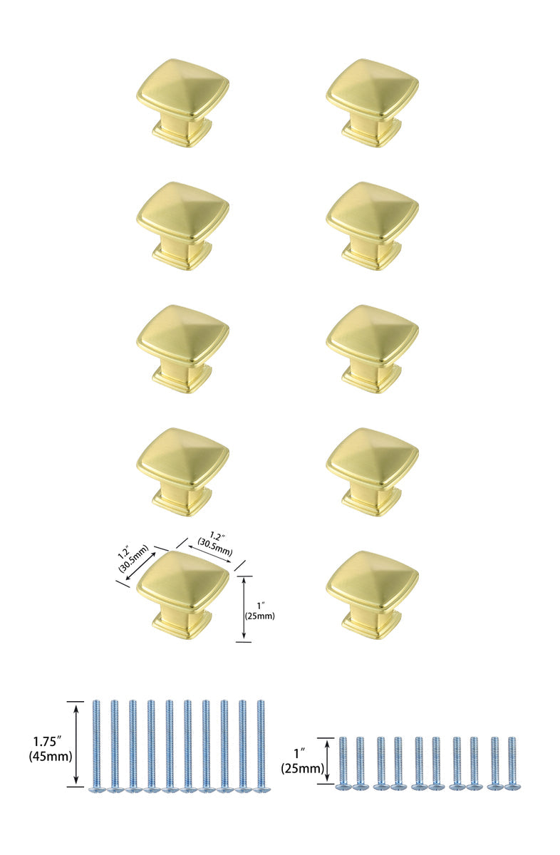 Marcel 1.2" Brushed Gold Square Knob Multipack (Set of 10)