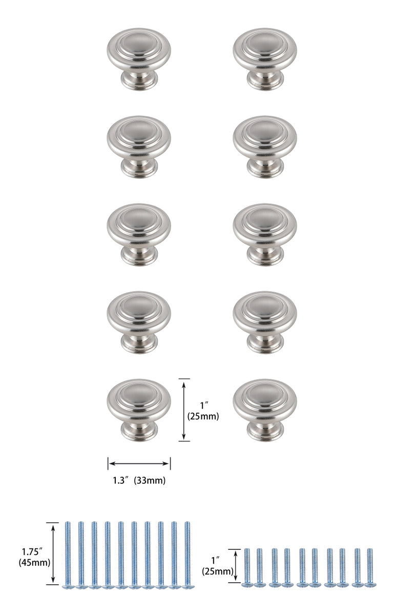 Minu 1.3" Diameter Brushed Nickel Mushroom Knob Multipack (Set of 10)