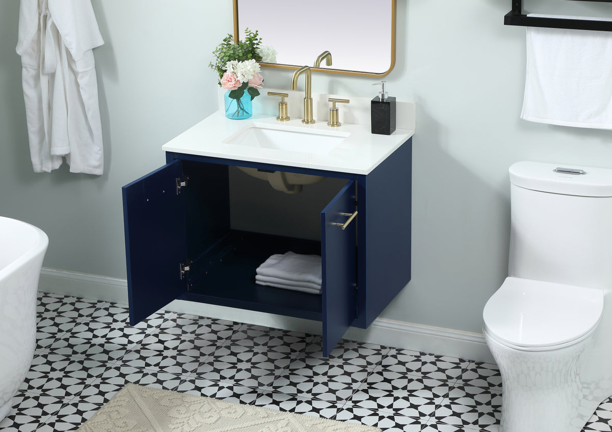 30 inch Single bathroom vanity in blue with backsplash