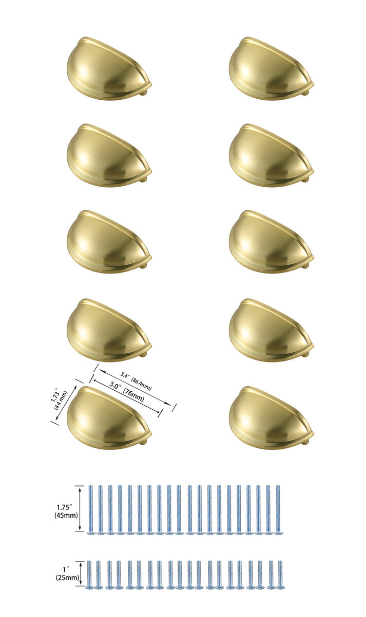 Atticus 3" Center to Center Brushed Gold Cup Bar Pull Multipack (set of 10)