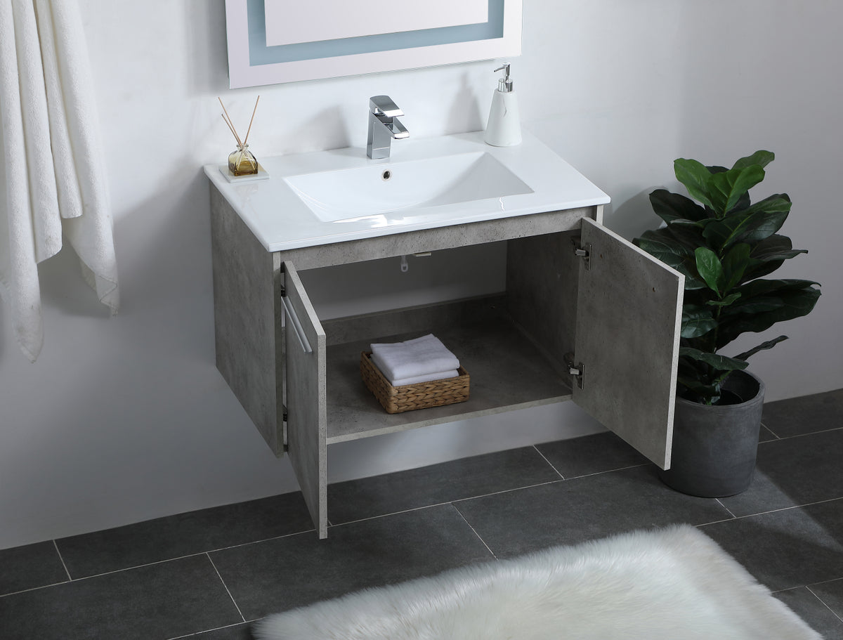 30 inch Single Bathroom Floating Vanity in Concrete Grey