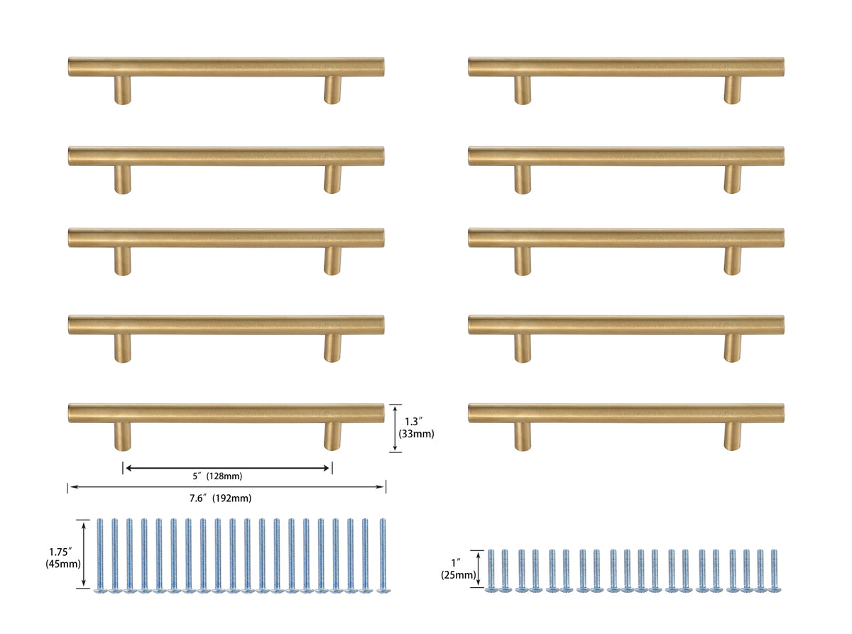 Quinn 5" Center to Center Brass Bar Pull Multipack (set of 10)