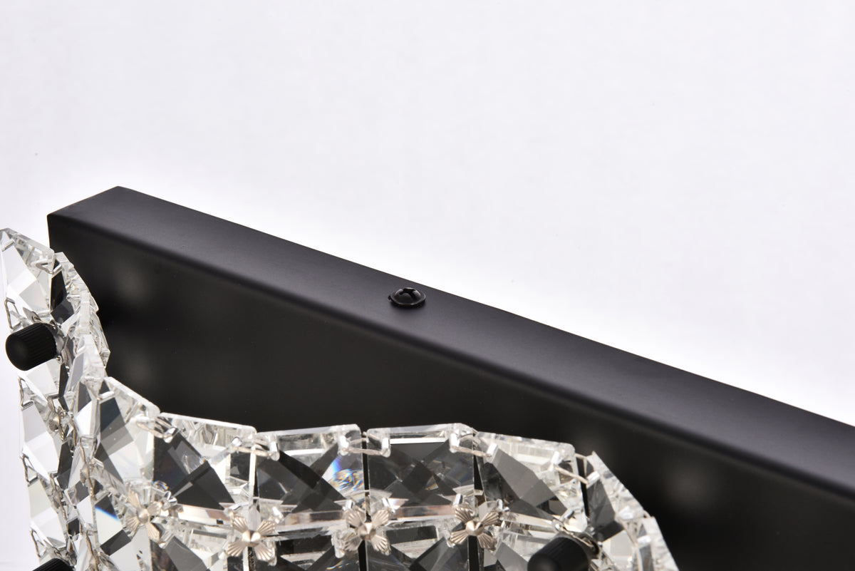 Tate 3 light bath sconce in black with clear crystals