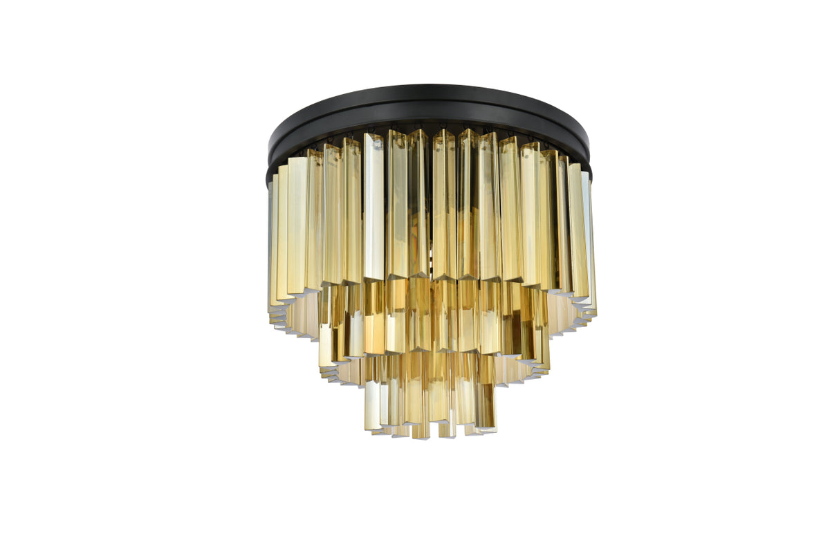 Sydney 9 light Matte Black Flush Mount Golden Teak (Smoky) Royal Cut Crystal