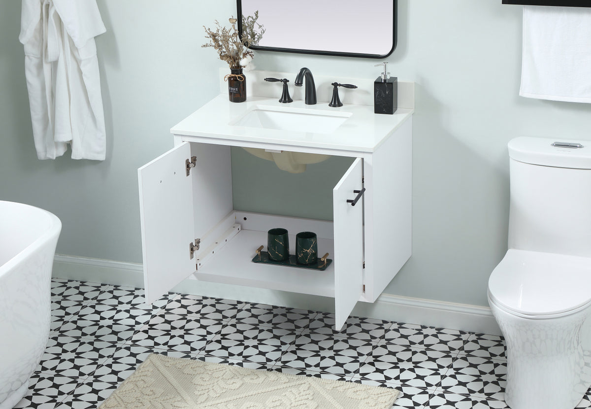 30 inch Single bathroom vanity in white with backsplash