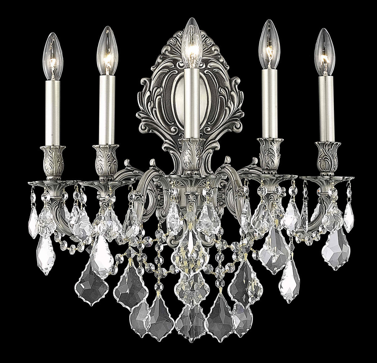 Monarch 5 light Pewter Wall Sconce Clear Royal Cut Crystal