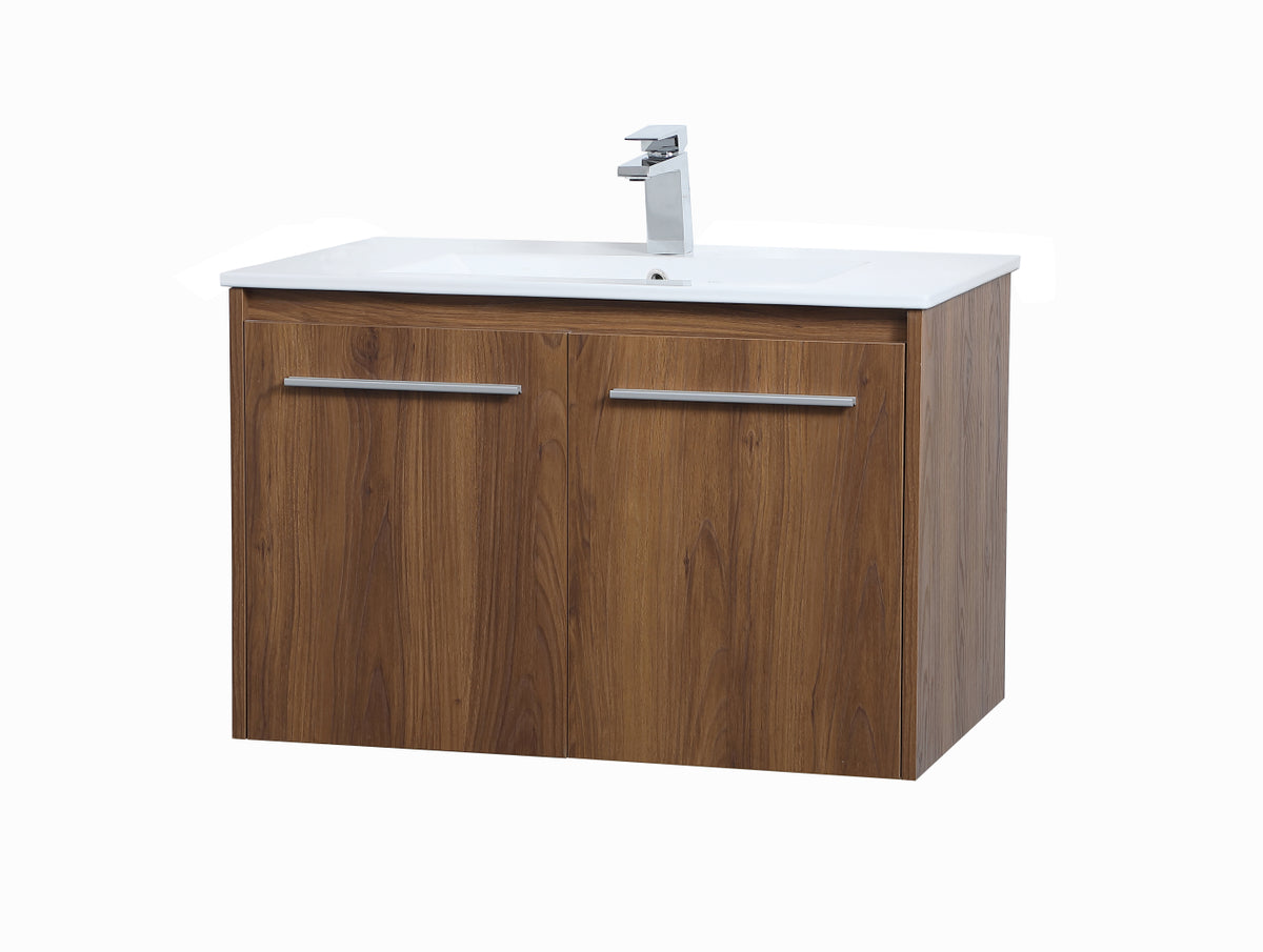 30 inch Single Bathroom Floating Vanity in Walnut Brown