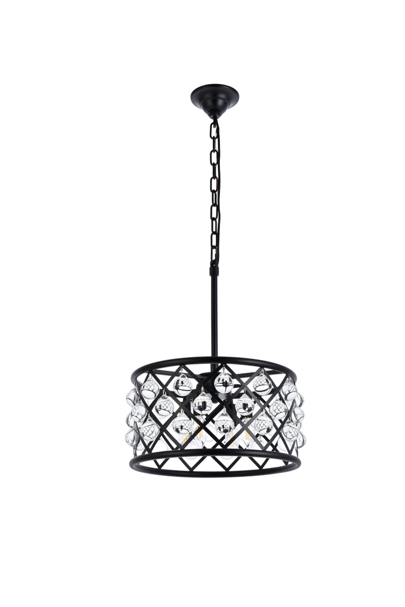 Madison 4 light Matte Black Pendant Clear Royal Cut Crystal