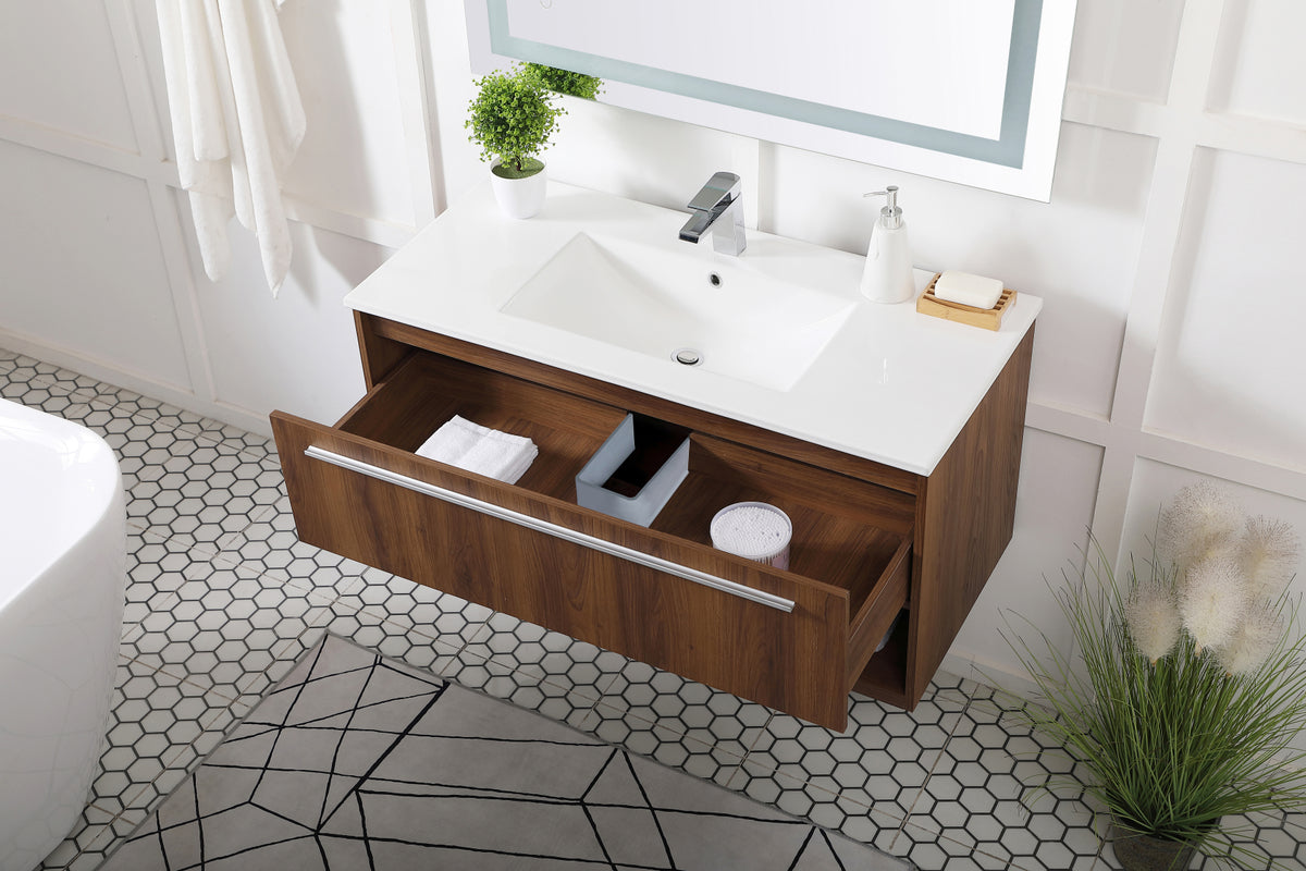 40 inch Single Bathroom Floating Vanity in Walnut Brown