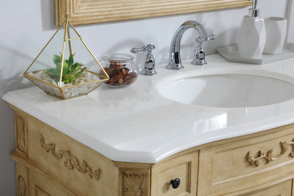 42 inch Single Bathroom vanity in Light Antique Beige with ivory white engineered marble