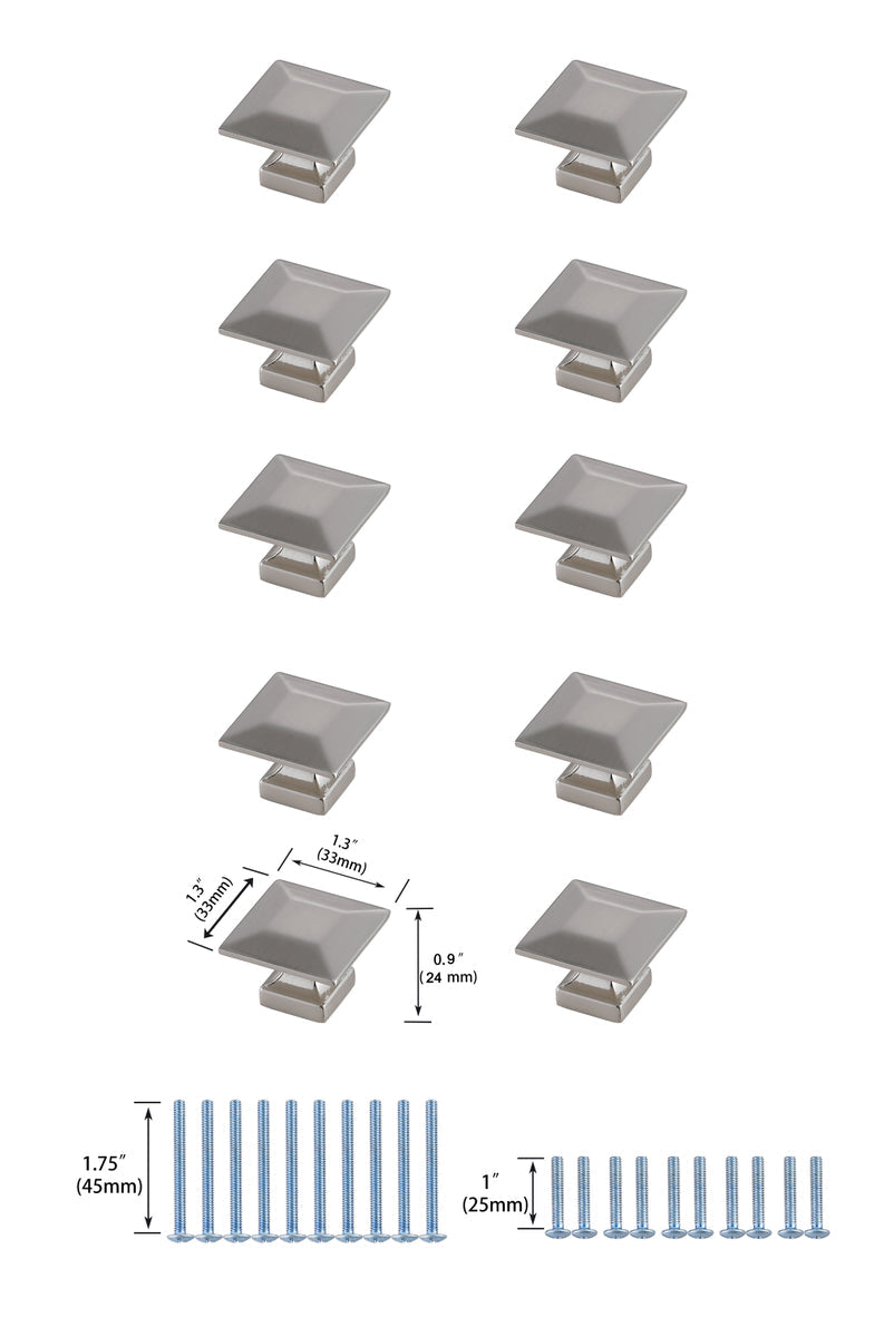 Cecil 1.3" Brushed Nickel Square Knob Multipack (Set of 10)