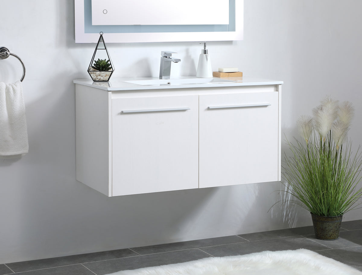 36 inch Single Bathroom Floating Vanity in White
