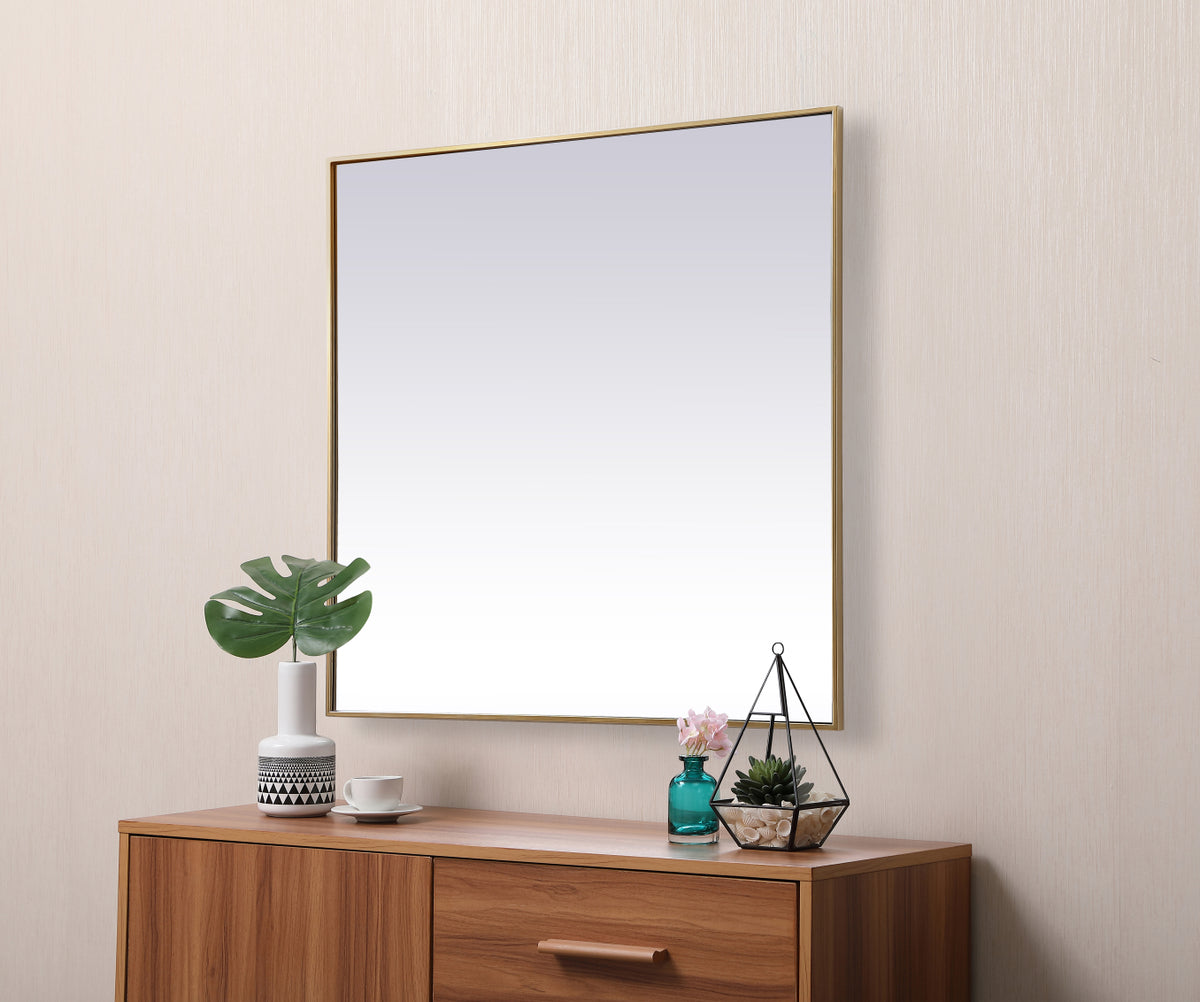 Metal Frame Square Mirror 42 inch in Brass