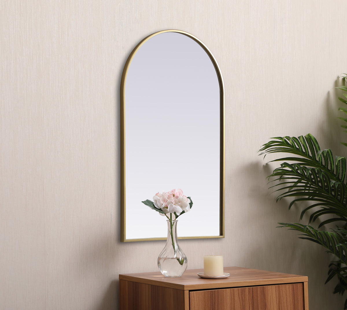 Metal Frame Arch Mirror 22x36 Inch in Brass