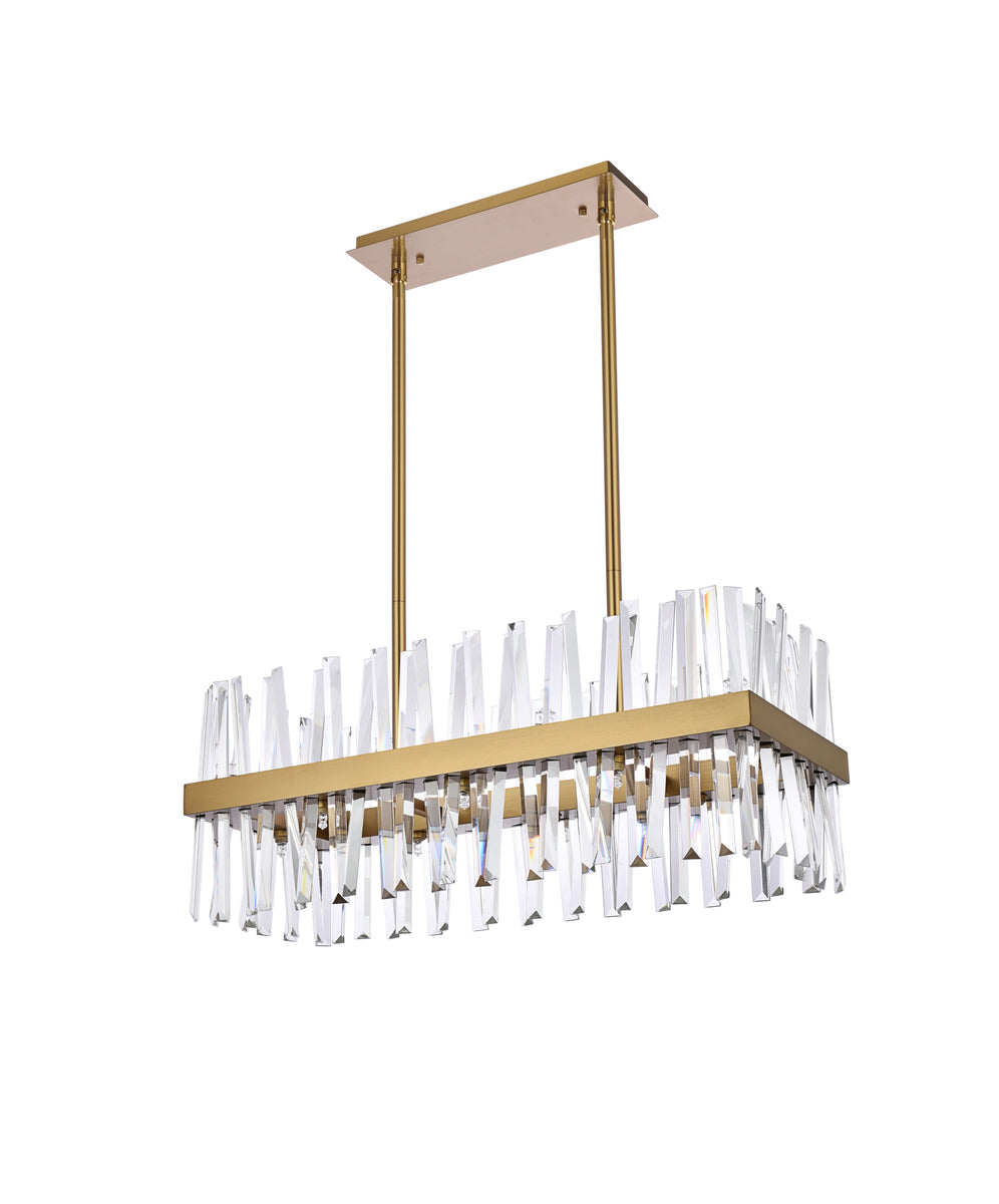 Serephina 30 inch crystal rectangle chandelier light in satin gold