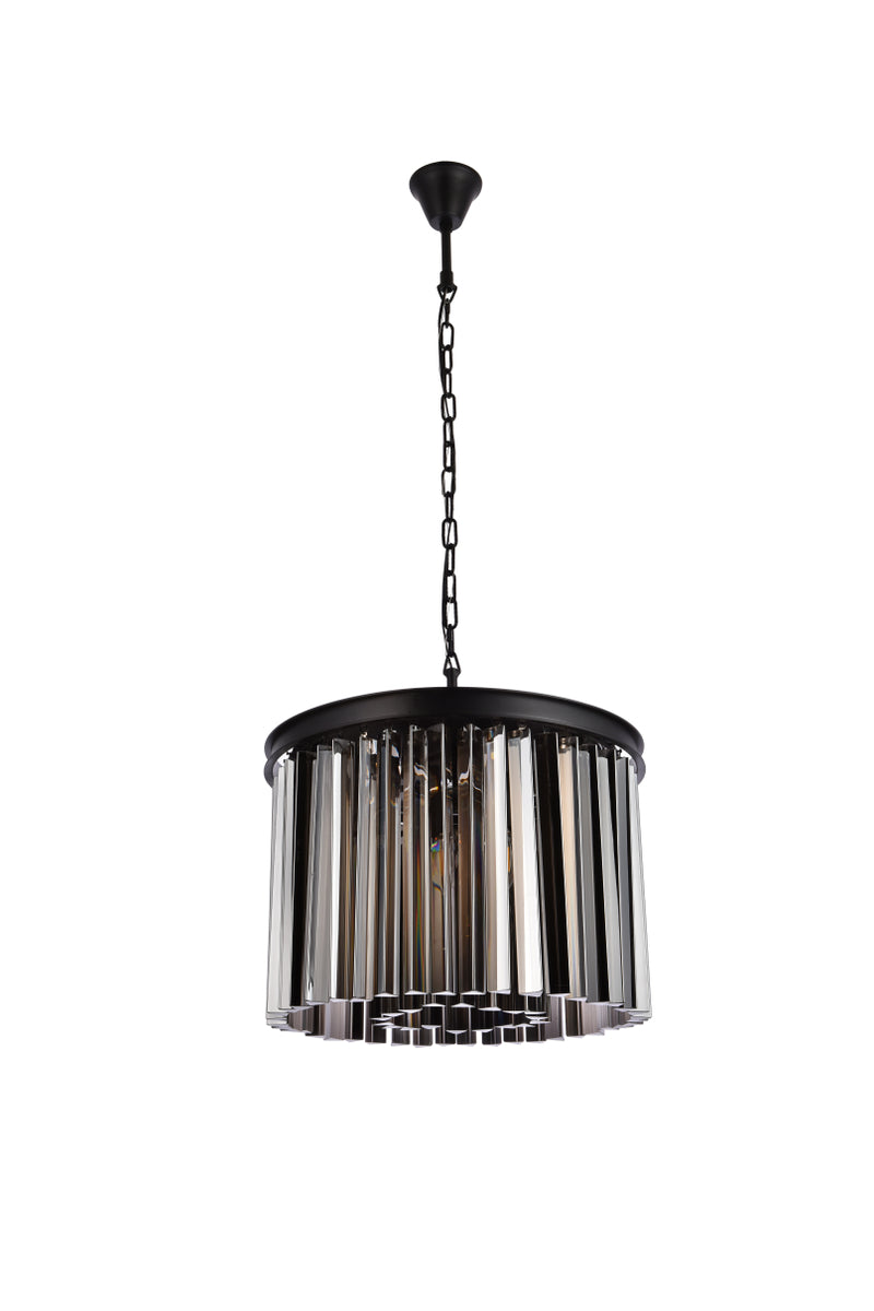 Sydney 6 light Matte Black Pendant Silver Shade (Grey) Royal Cut Crystal