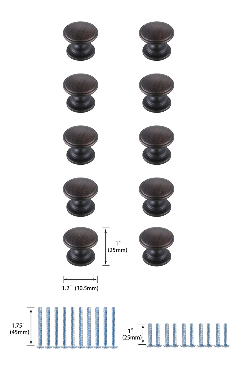 Kaid 1.2" Diameter Oil-rubbed Bronze Mushroom Knob Multipack (Set of 10)