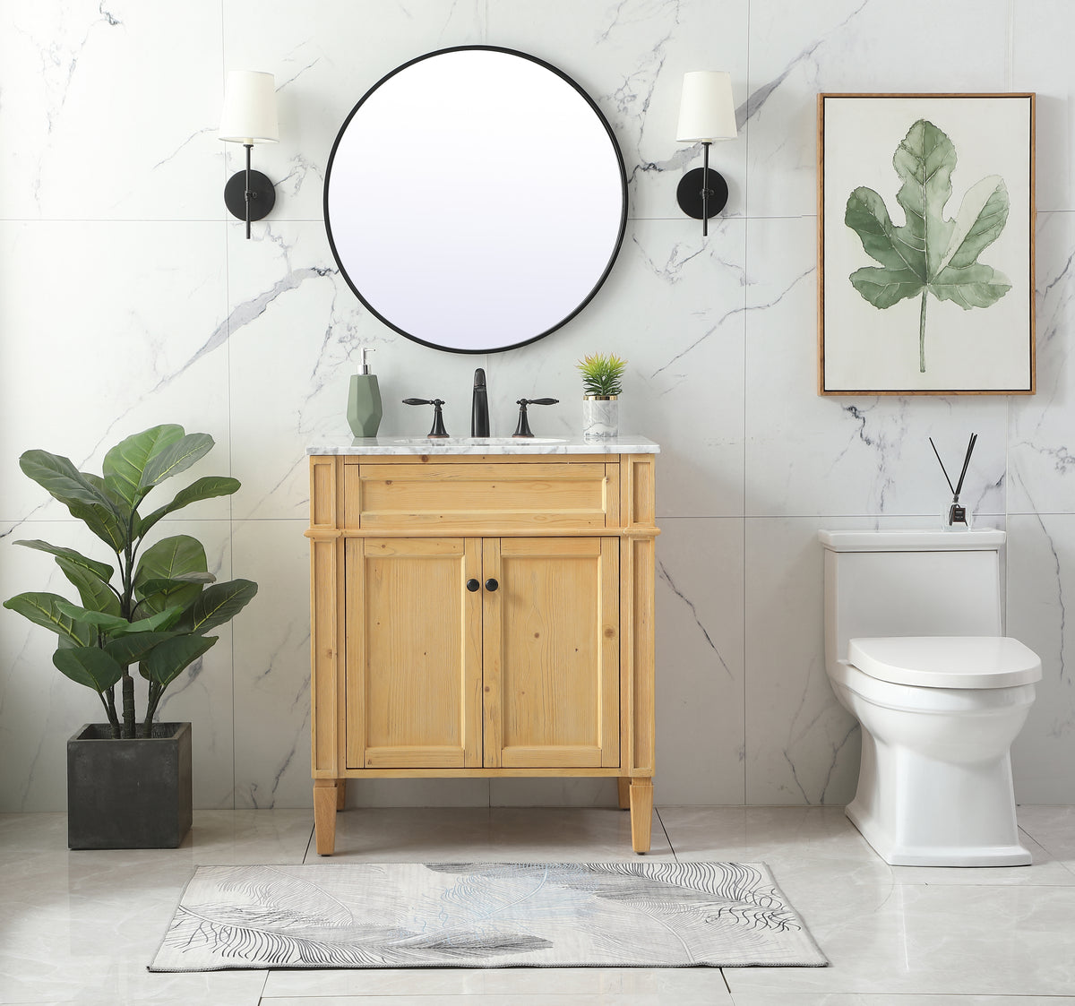 30 inch Single bathroom vanity in natural wood