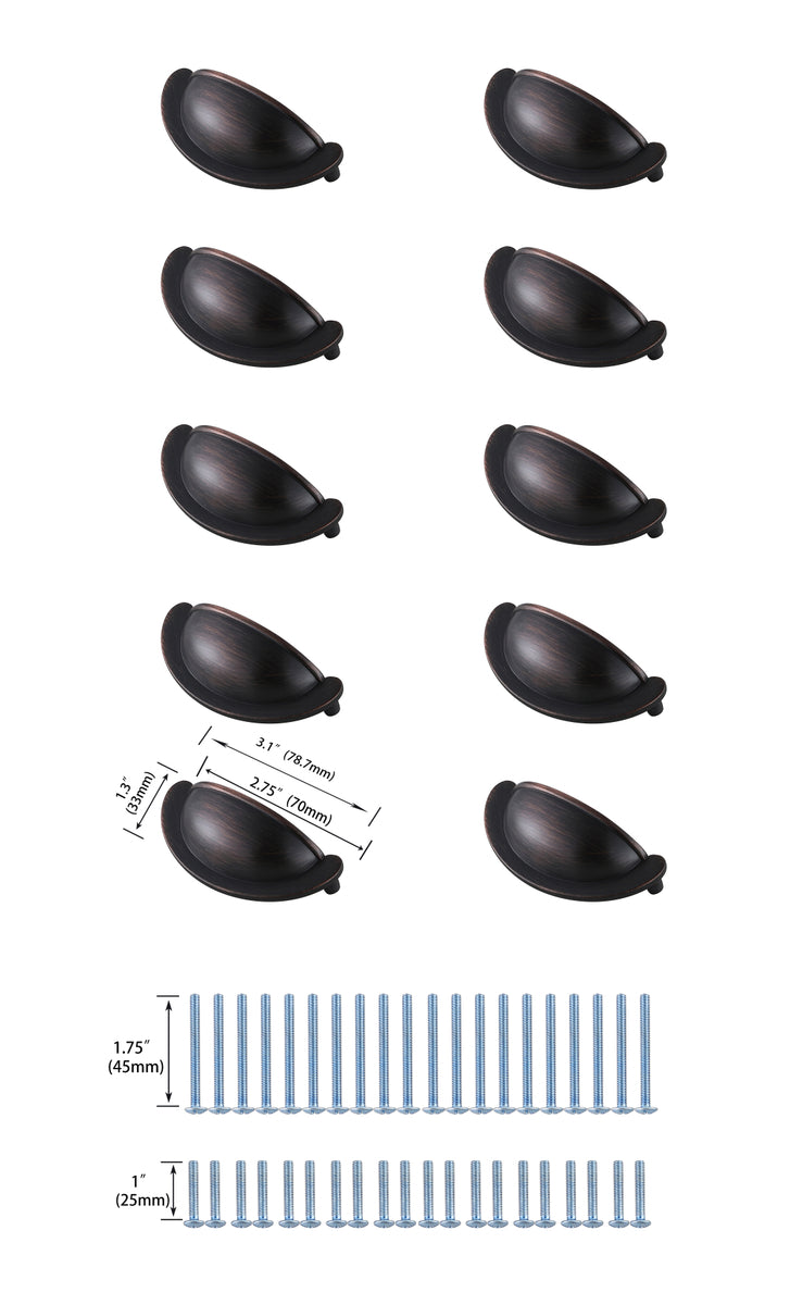 Claude 2-3/4" Center to Center Oil-rubbed Bronze Cup Bar Pull Multipack (set of 10)