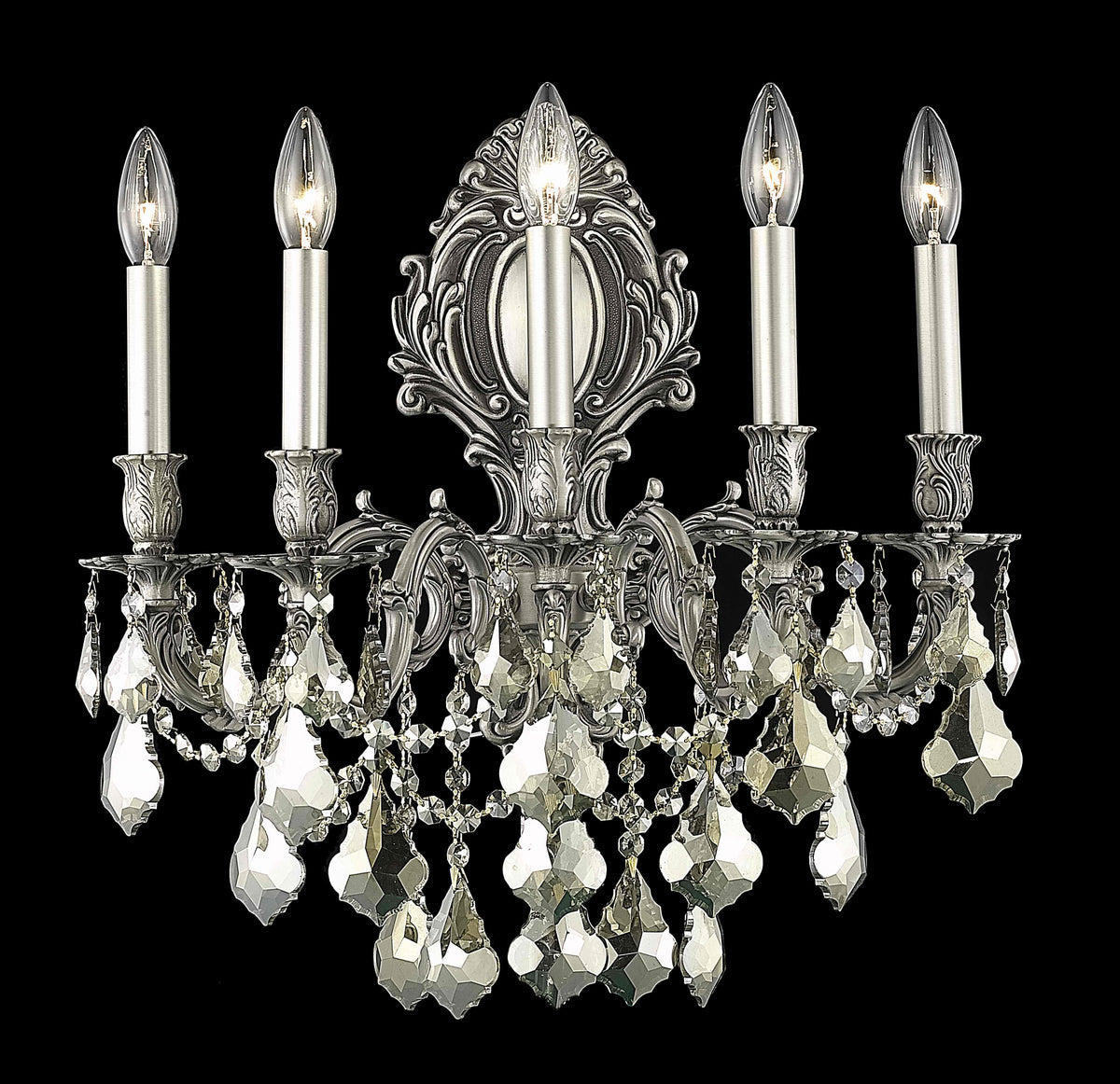 Monarch 5 light Pewter Wall Sconce Golden Teak (Smoky) Royal Cut Crystal