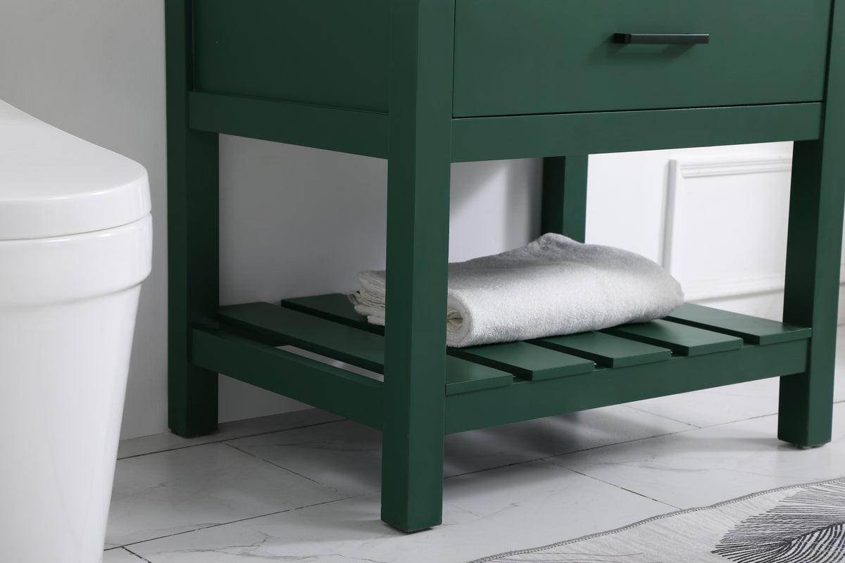 30 inch Single bathroom vanity in green with backsplash
