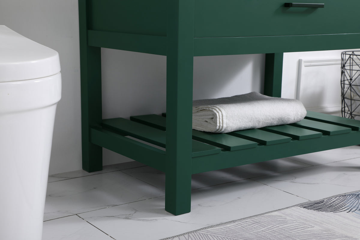 36 inch Single bathroom vanity in green with backsplash