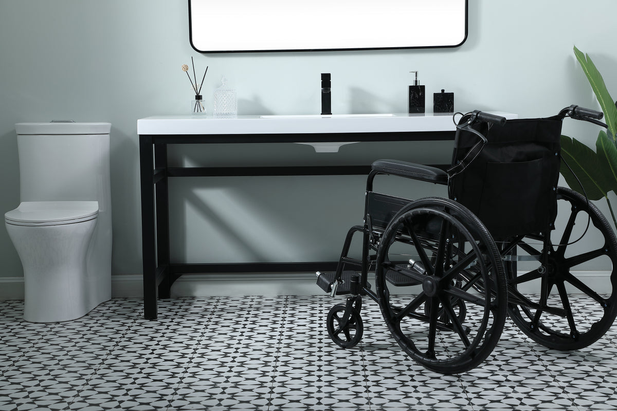 60 Inch ADA Compliant SIngle Bathroom Metal Vanity In Black