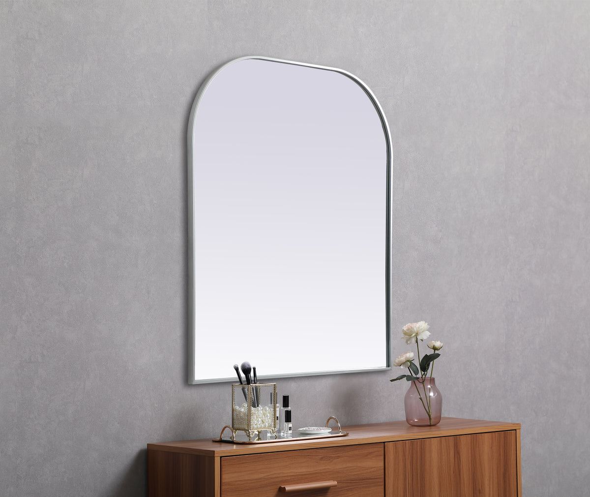 Metal Frame Arch Mirror 36x42 Inch in Silver