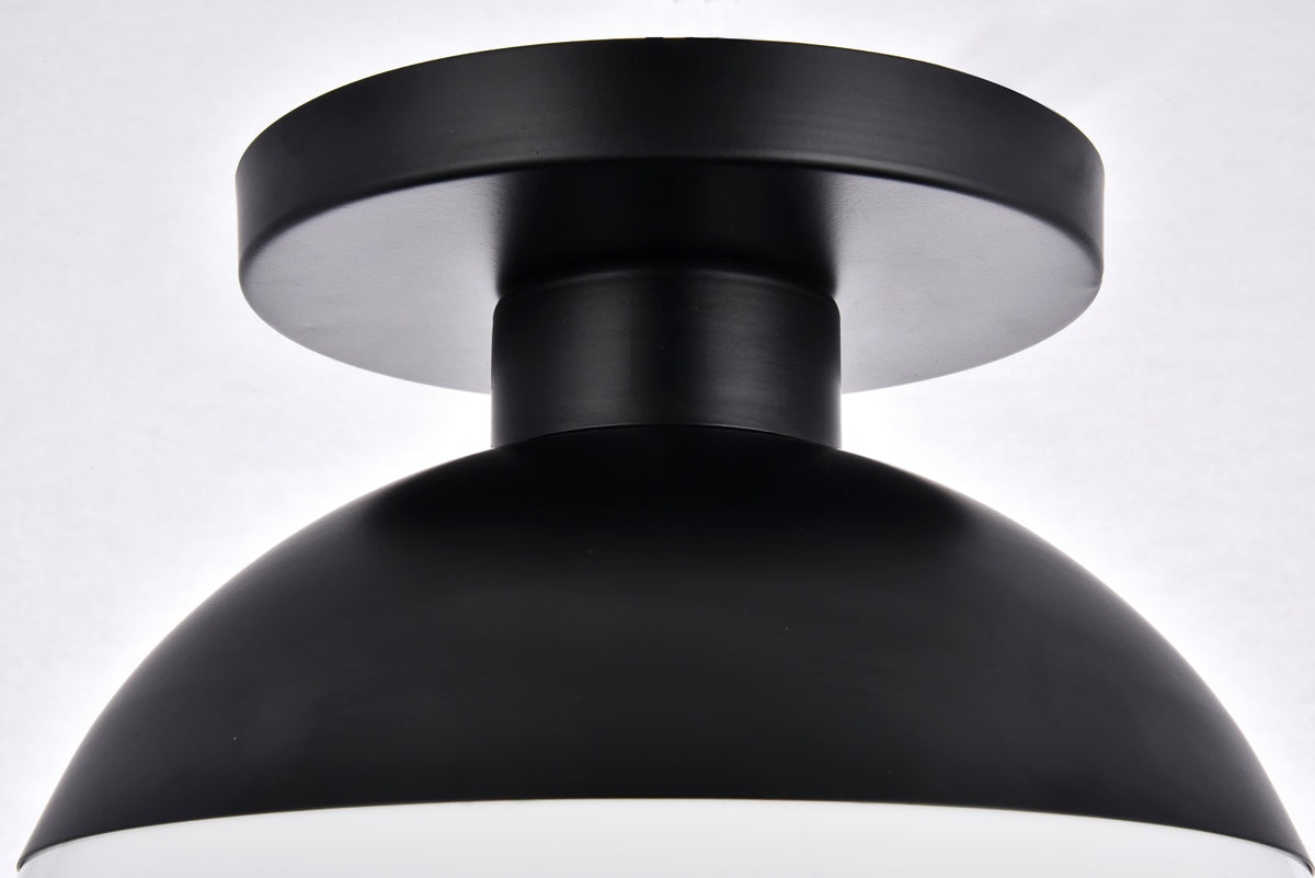 Eclipse 1 Light Black Flush Mount With Frosted White Glass