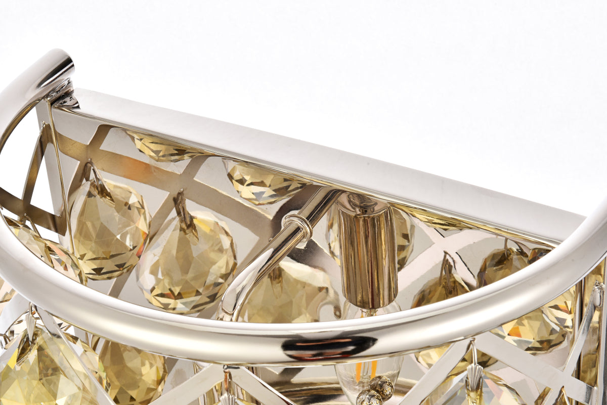 Madison 1 light polished Nickel Wall Sconce Golden Teak (Smoky) Royal Cut Crystal