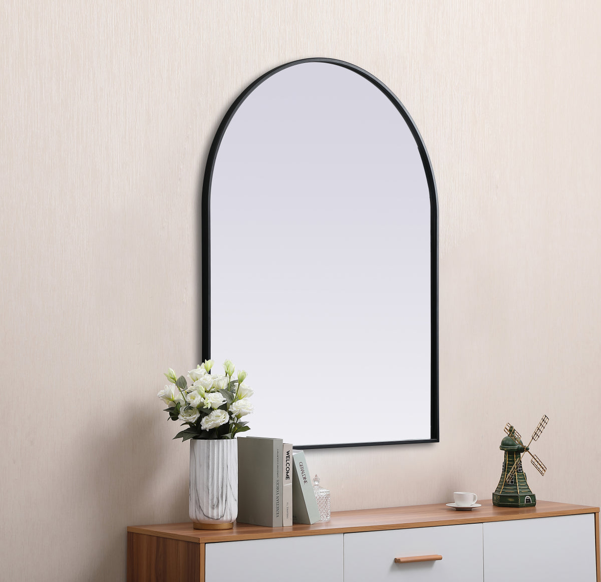 Metal Frame Arch Mirror 33x42 Inch in Black
