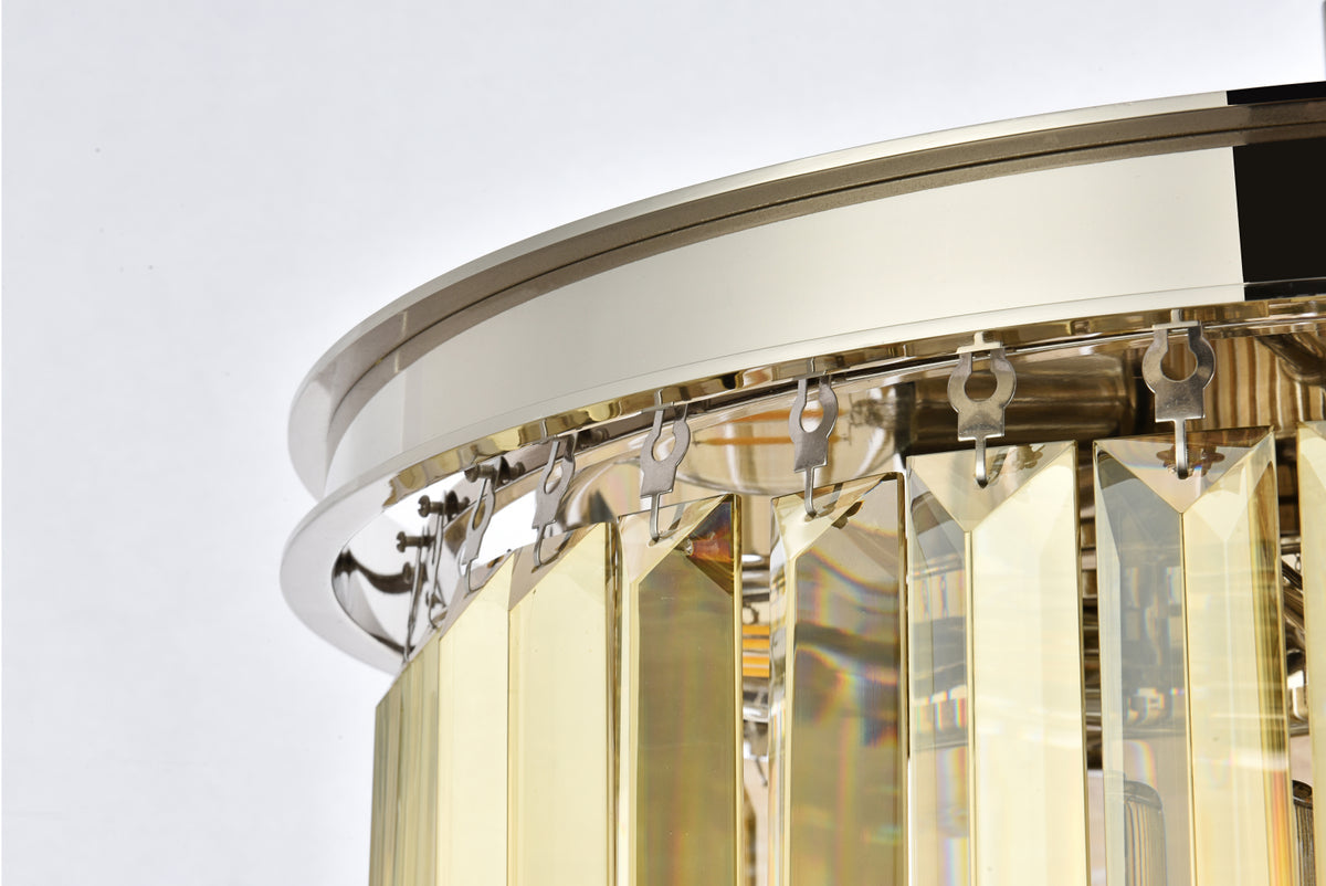 Sydney 6 light polished nickel Flush Mount Golden Teak (Smoky) Royal Cut Crystal