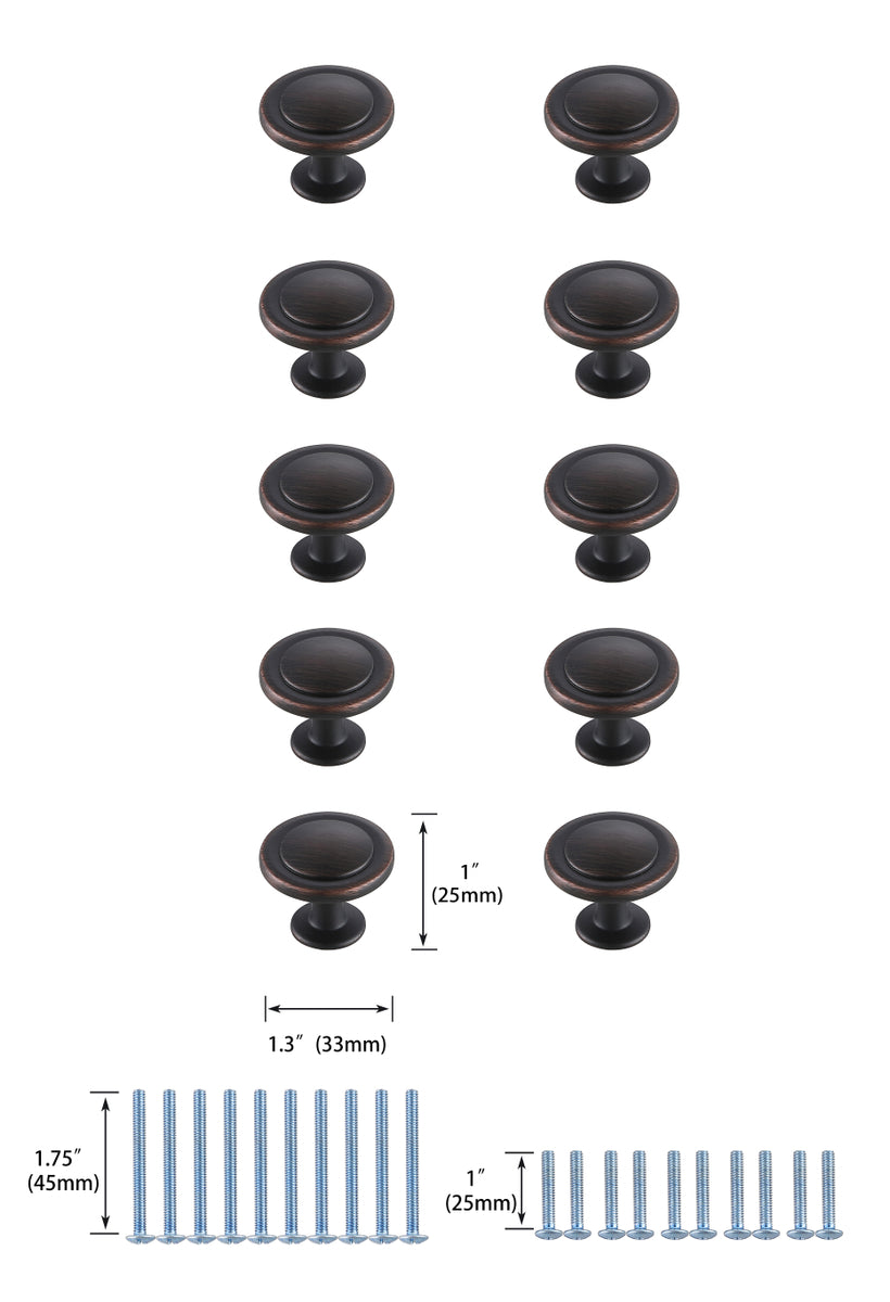 Logyn 1.3" Diameter Oil-rubbed Bronze Mushroom Knob Multipack (Set of 10)
