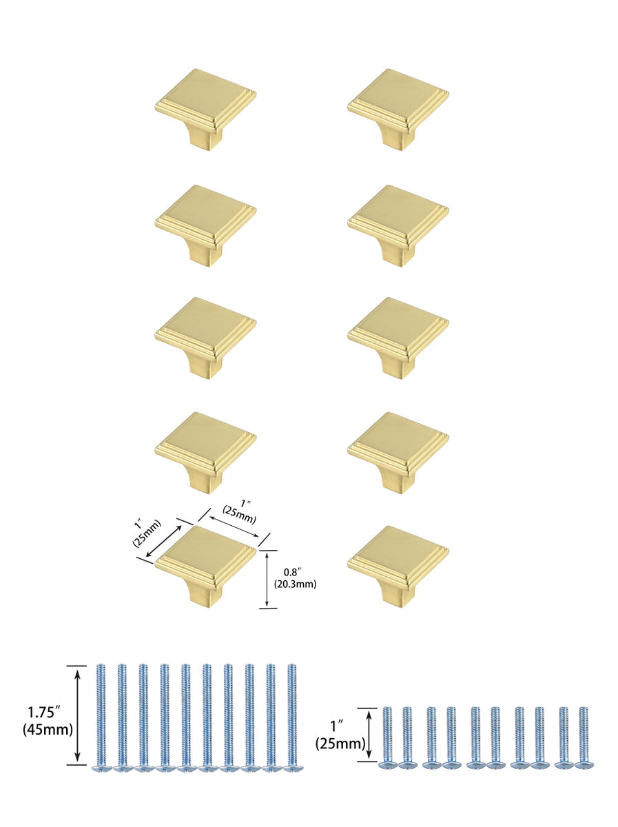 Wilow 1" Brushed Gold Square Knob Multipack (Set of 10)