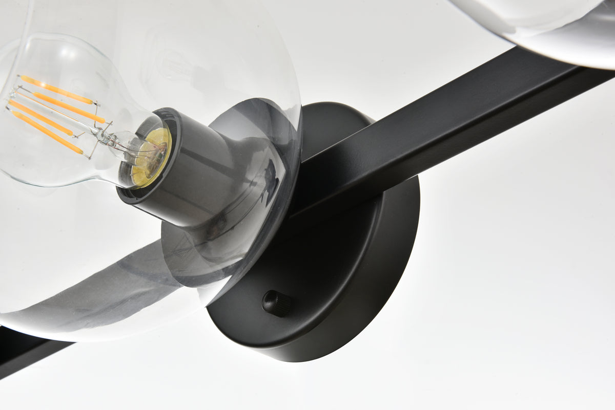 Rogelio 3 light Black and Clear Bath Sconce