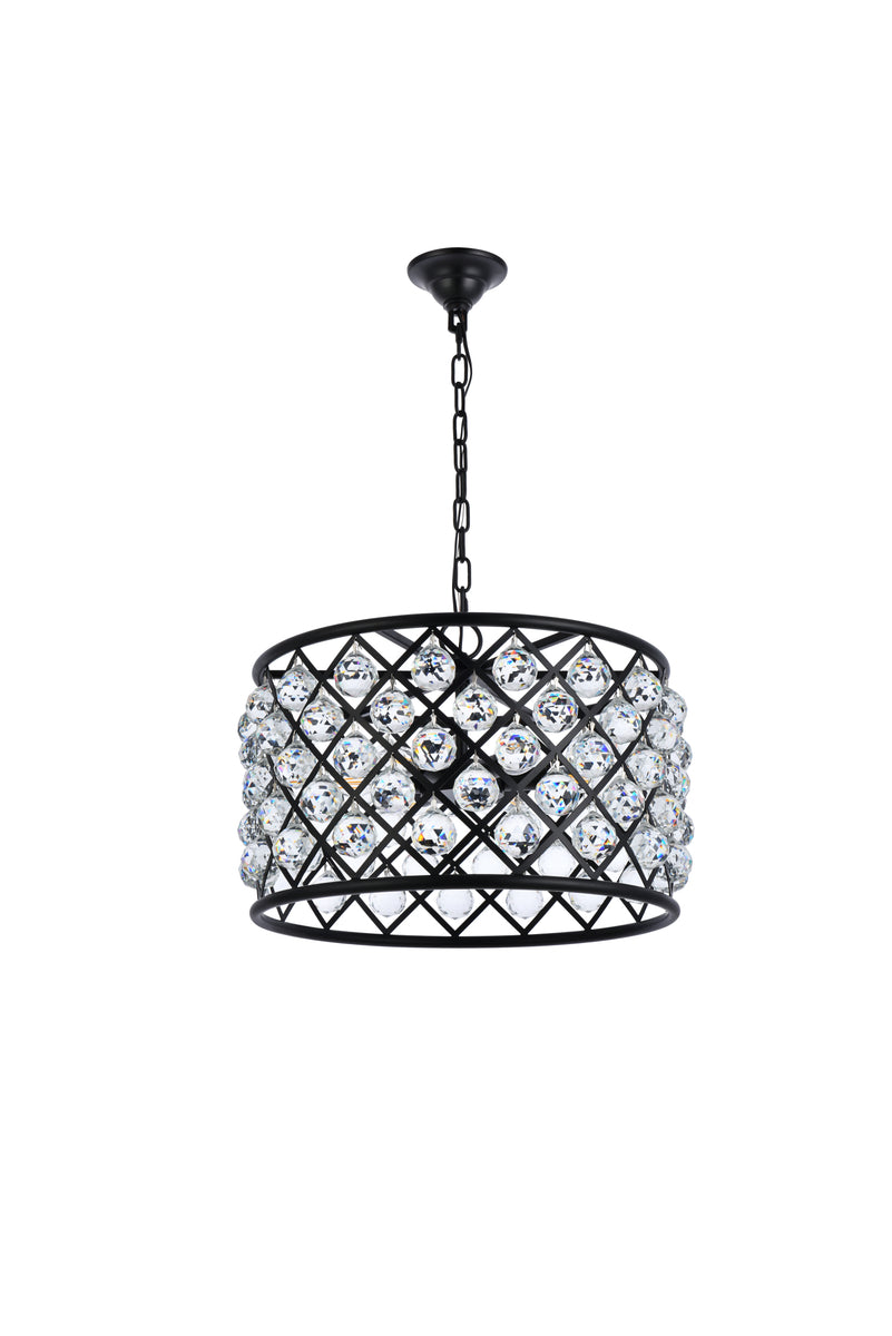 Madison 6 light Matte Black Pendant Clear Royal Cut Crystal