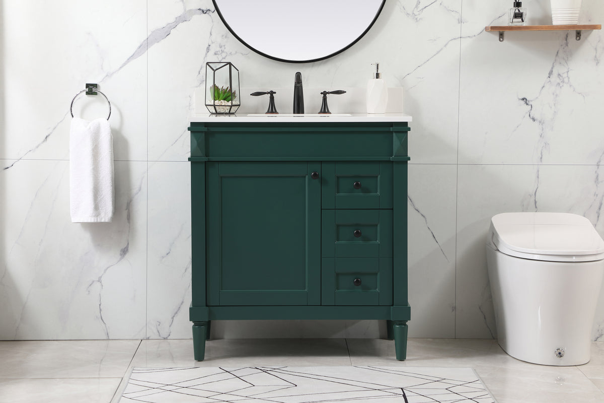 32 inch Single bathroom vanity in green with backsplash