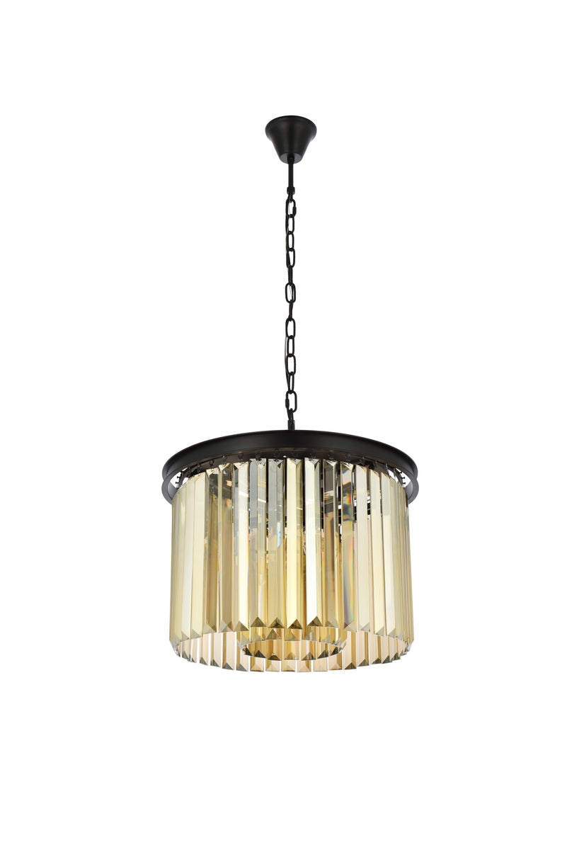 Sydney 6 light Matte Black Pendant Golden Teak (Smoky) Royal Cut Crystal