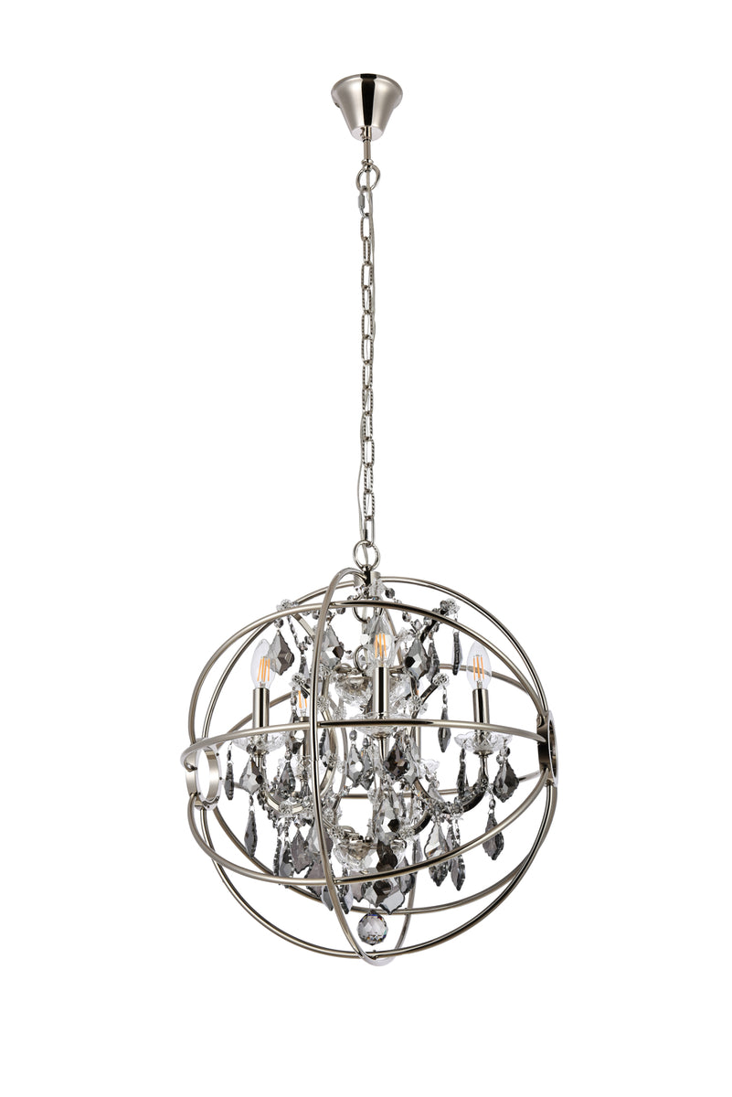 Geneva 5 light polished nickel Pendant Silver Shade (Grey) Royal Cut crystal