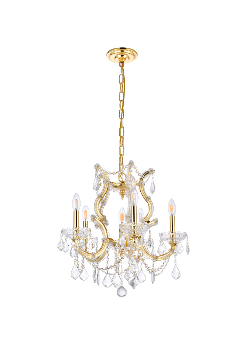 Maria Theresa 6 light Gold Pendant Clear Royal Cut Crystal