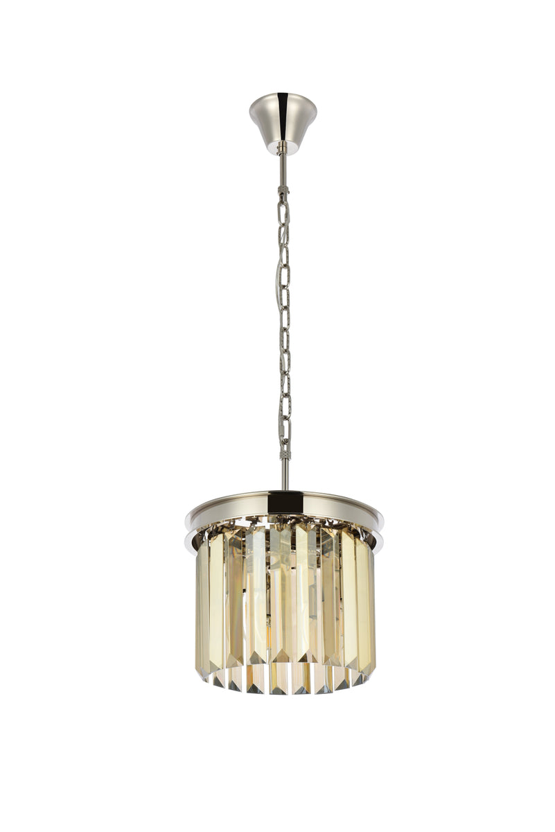 Sydney 3 light polished nickel Pendant Golden Teak (Smoky) Royal Cut Crystal